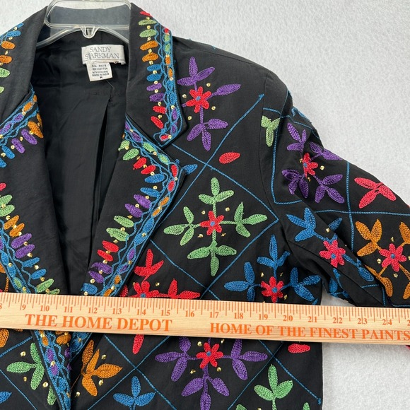 VTG Sandy Starkman Embroidered Blazer Womens Medium Floral‎ Sequin Artsy - Picture 8 of 9